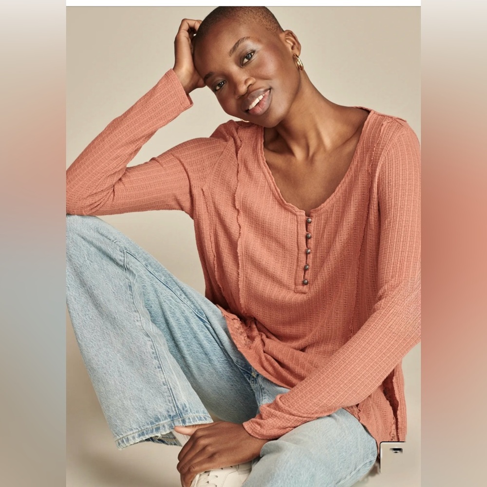 LUCKY BRAND Lace Swing Button Front Blouse - Chutney